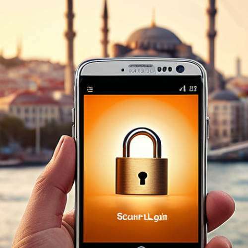 **

Secure email login on a smartphone with a padlock icon, representing online security. Background featuring Istanbul landmarks subtly blurred. Warm color palette.

**